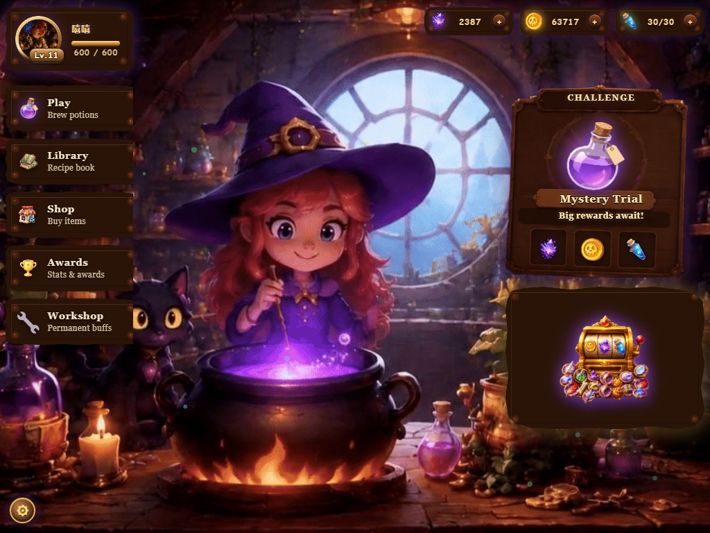 Potion Panic home workshop screen